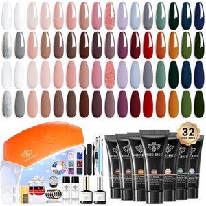 133pcs Poly Nail Gel Kit, 32 Colors Earthy Tones Complete Extension Gel Nail Kit